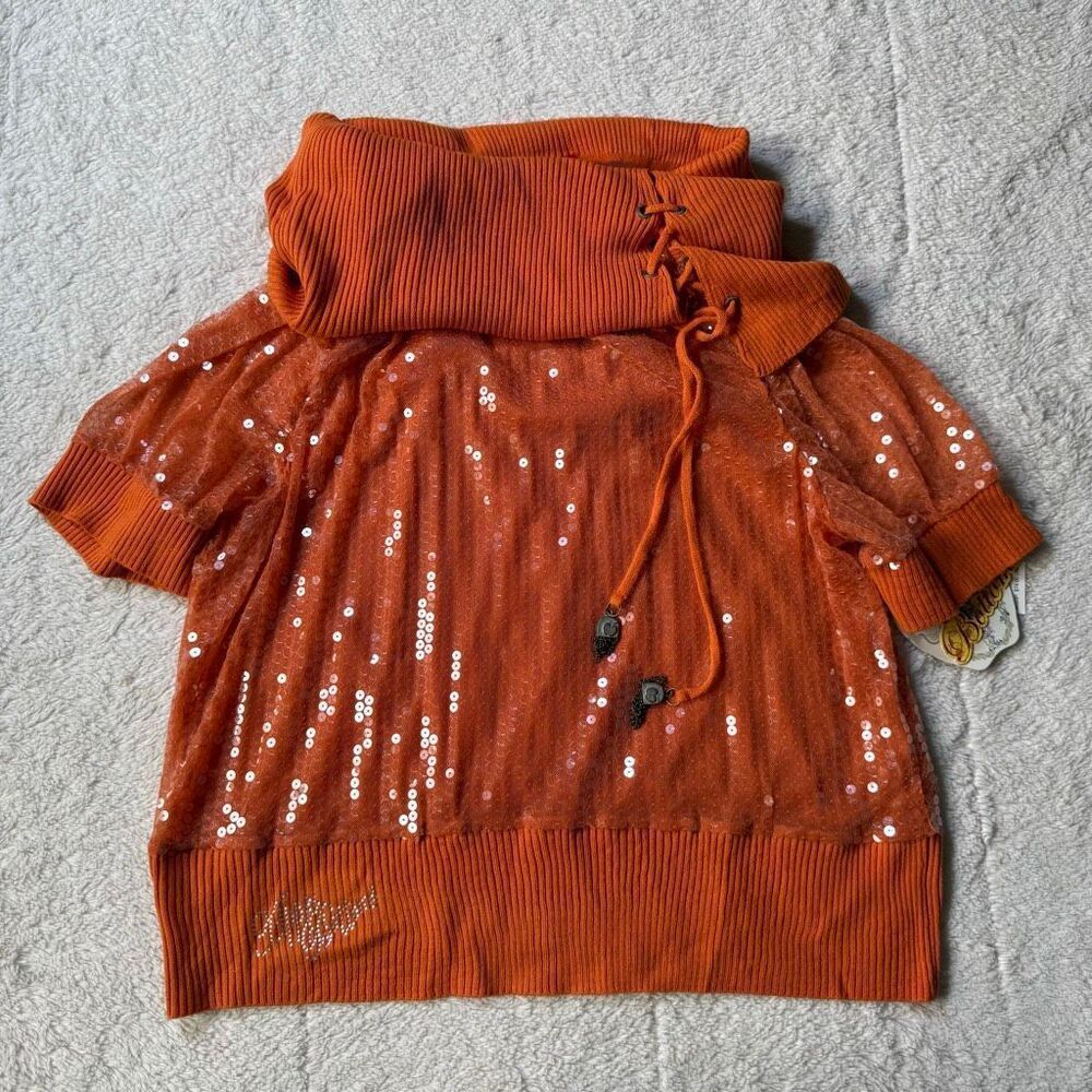NWT Apple Bottoms Sequin Cowl Neck Top – Y2K Glam Statement Blouse